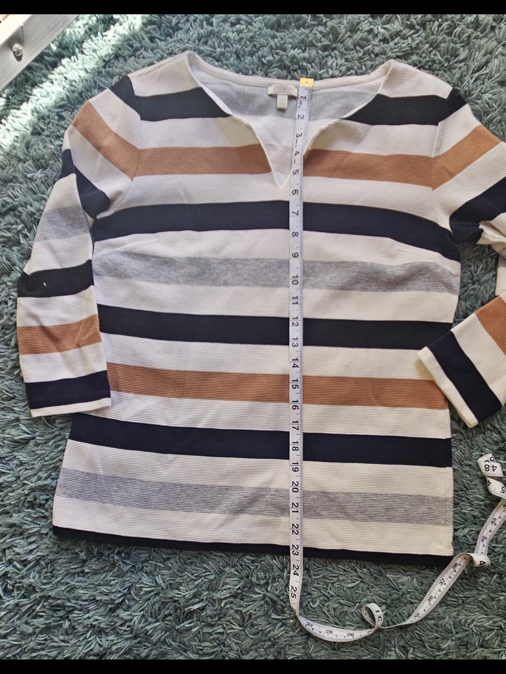 Talbots Girls' Striped Long Sleeve Tee in Navy, Cream & Brown